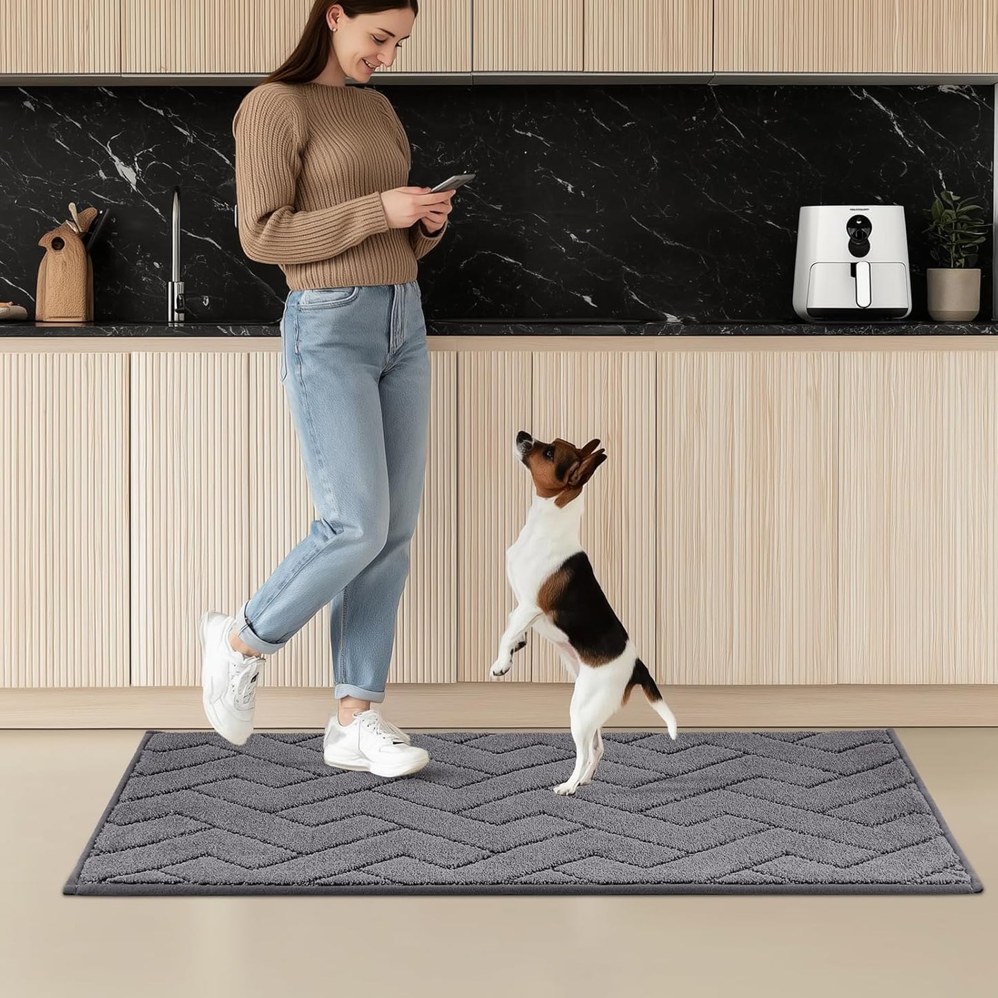 Machine Washable Kitchen Rugs 24" x 70", Non-Slip Kitchen Runner Rugs Mats for Floor, Absorbent Comfort Standing Mats for Kitchen, Sink, Laundry and Hallway, Rolled Packaging, Grey