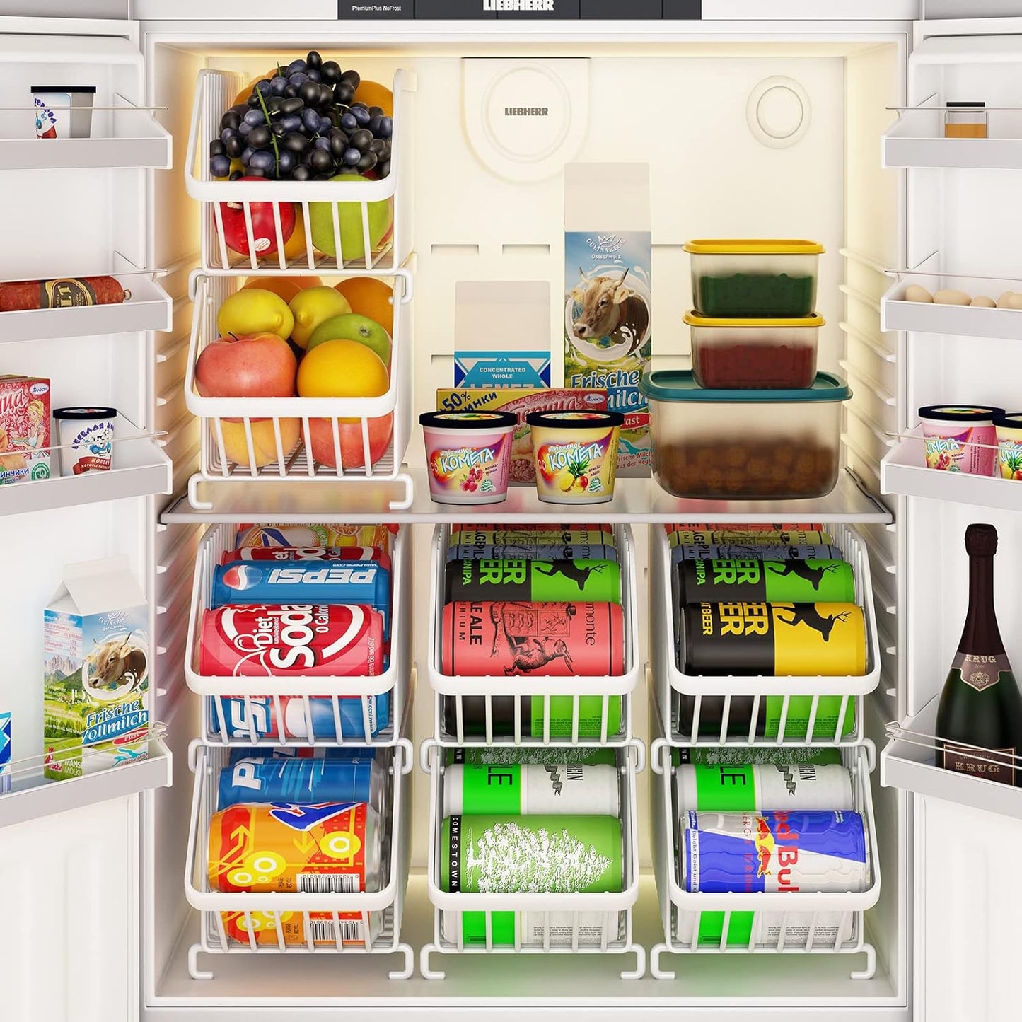 GILLAS 4 Pack Stackable Soda Can Organizer for Refrigerator, Can Holder Dispenser, Canned Food Storage Rack for Fridge, Kitchen, Countertops, Cabinets, White