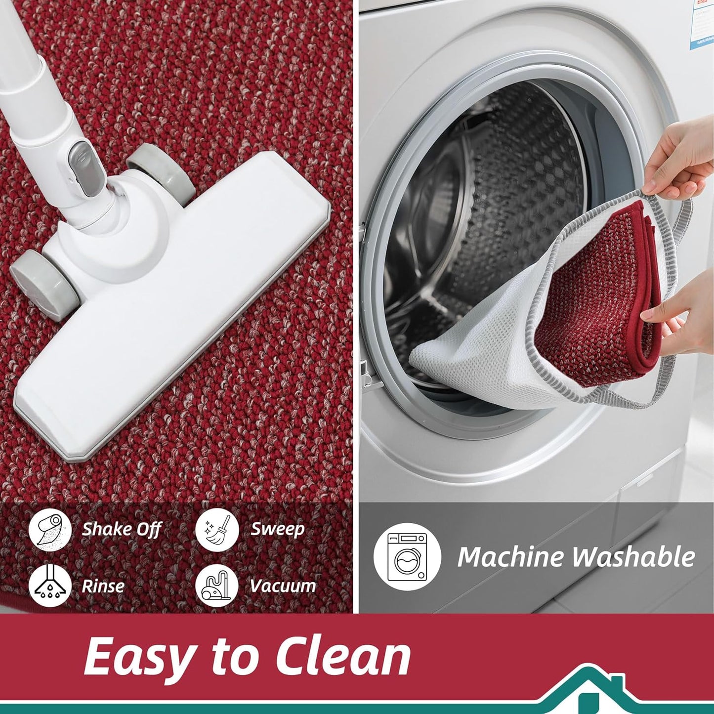 BEQHAUSE Kitchen Rugs and Mats 2PCS, Non-Slip Kitchen Mats for Floor, Absorbent and Stain Resistant Kitchen Runner, Machine Washable Rugs for Kitchen, Laundry & Sink, 24"x36"+24"x60", Red