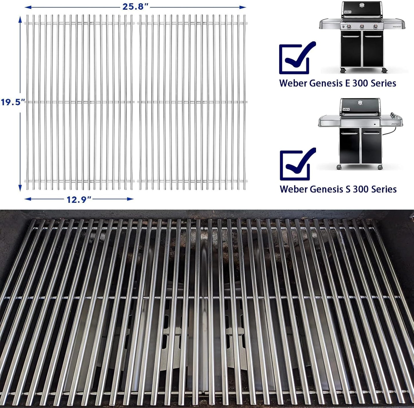 Genesis Grill Parts for Weber 300 Weber 310 Weber 330 Genesis E330 E310 S310 S330 EP330 S320 E320 Grill Parts, 17.5" Flavorizer Bars 7620 Genesis 7528 Grill Grates 7622 Heat Deflector Grill Accessory