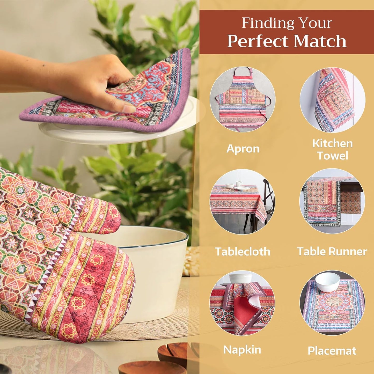 Maison d' Hermine Pot Holders 100% Cotton Heat Resistant Potholders 8" x 8" Hot Pads with Loop BBQ, Cooking, Baking, Grilling, Kitchen, Handling Hot Pans (Pack of 1, Ispahan)