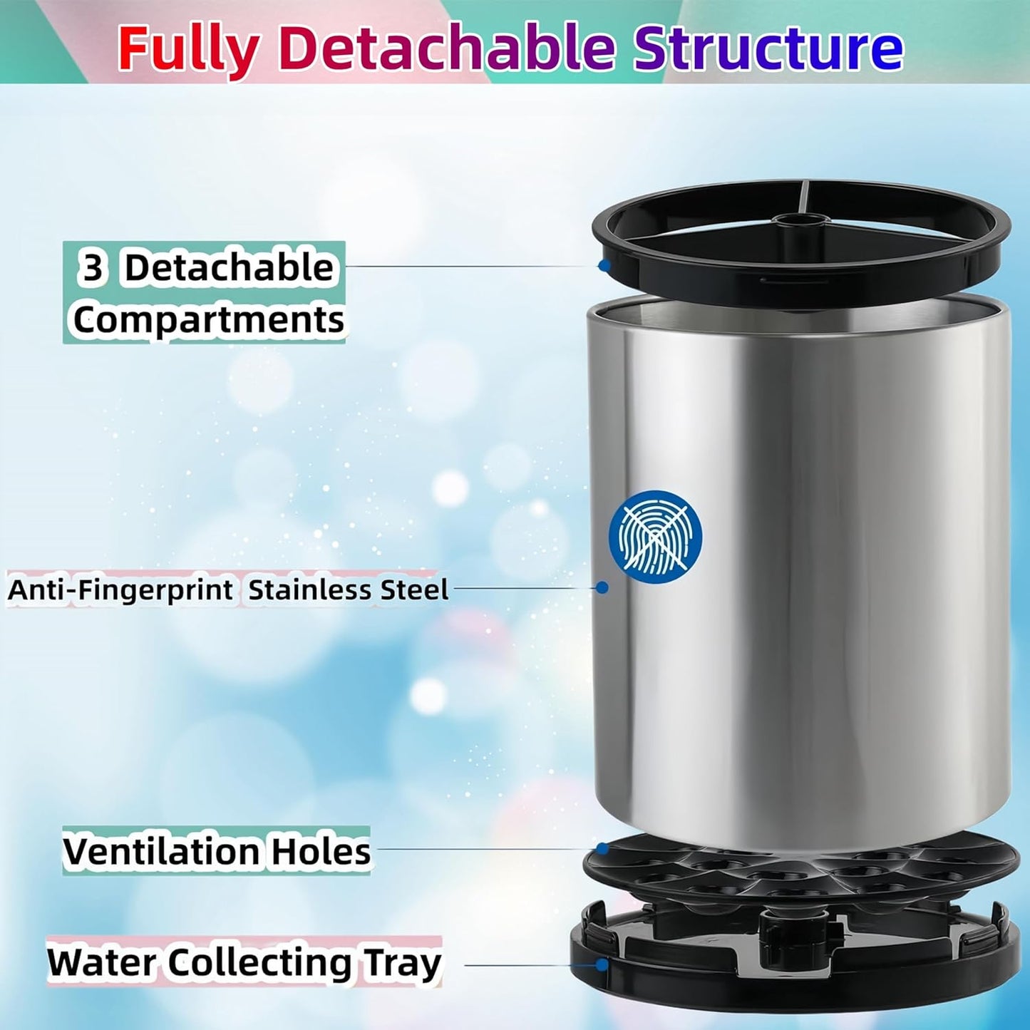 Kitchen Utensil Holder Extra Large 360°Rotating For Counter Organizer Stainless Steel Storage Cooking Silverware Caddy 3 Compartment Flatware Spoon Spatula Tool Cutlery Container（Silvery）