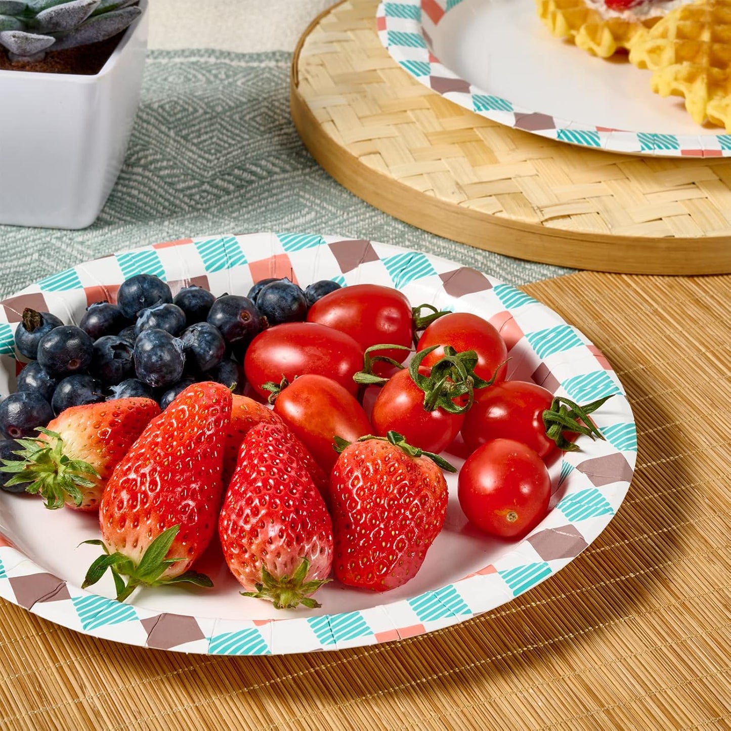 FOCUSLINE 360pack Paper Plates 8.375 Inch, Disposable Paper Plate Bulk 360 Count, Soak-Proof & Cut-Proof Bulk Plate for Parties, Picnic and Family Gatherings.