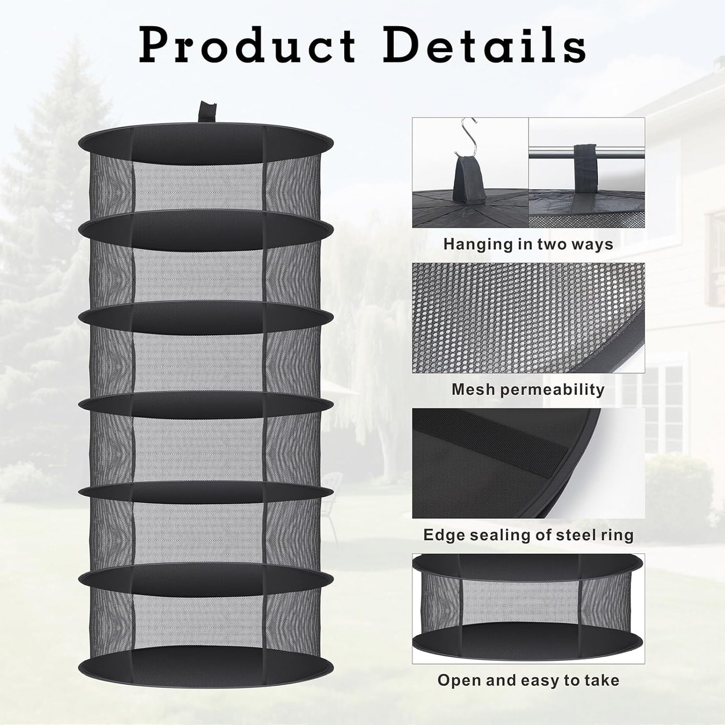 Herb Drying Rack Hanging Collapsible Drying Net for Garden Hydroponic Plant, Flowers, Herbs,Dry Mesh Folding Dryer(6 Layer)