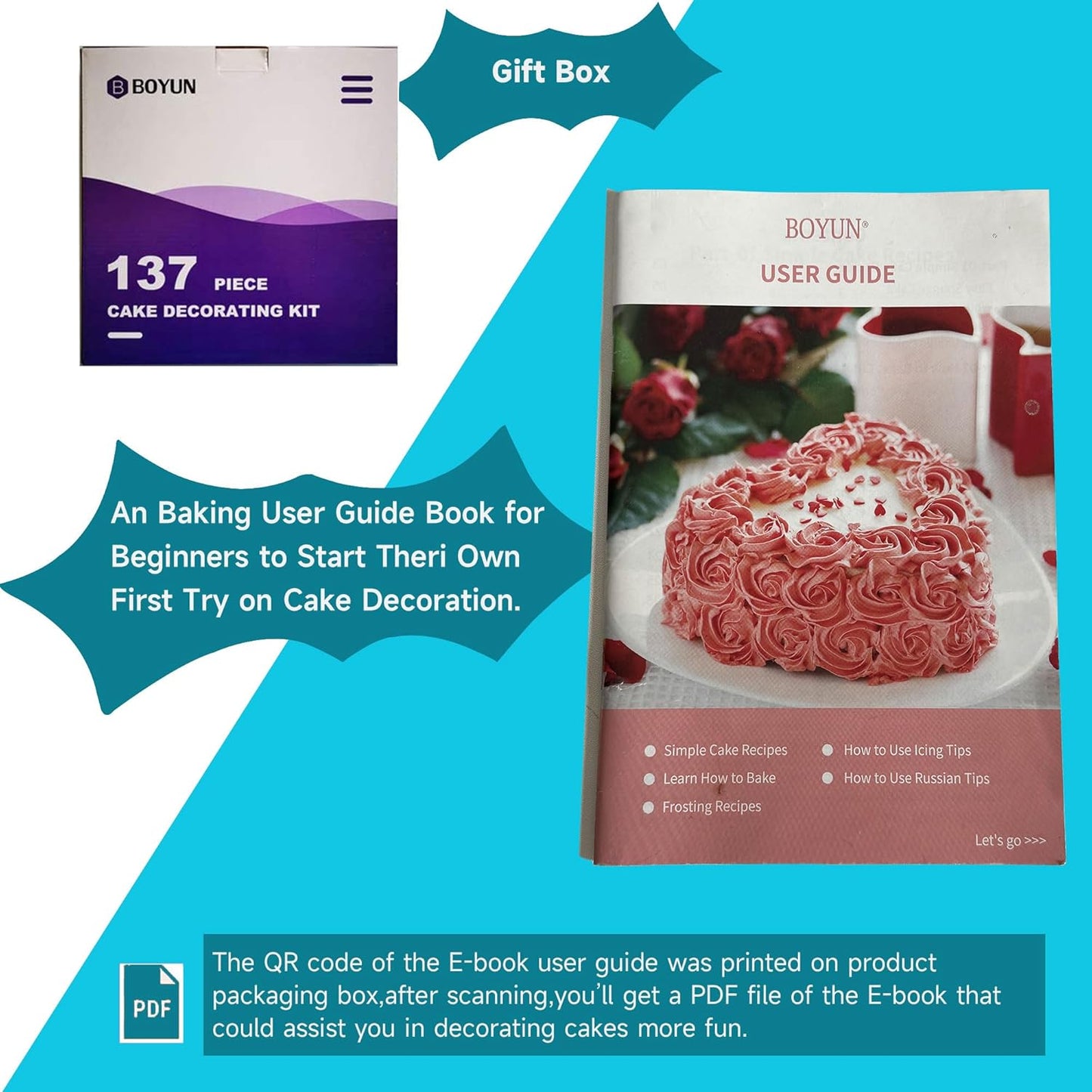 Cake Decorating Kit,137pcs Cake Decorating Supplies with Cake Turntable for Decorating,Pastry Piping Bag,Russian Piping Tips Baking Tools, Cake Baking Supplies for Beginners(Blue)