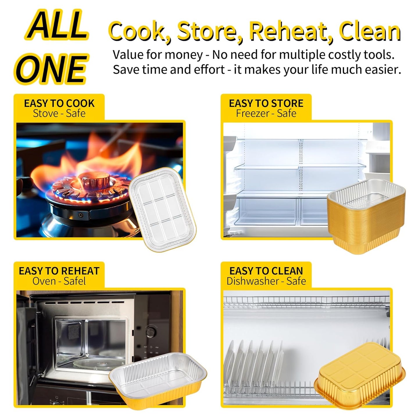 Aluminum Pans with Lids Heavy Duty (40 Pack + 40 Lids, 8.7"×6") 2.25 LB Capacity Foil Food Containers with Lids, Disposable Tin Foil Pans with Lids for Baking, Meal Prep, Freezer, Heating and Takeout