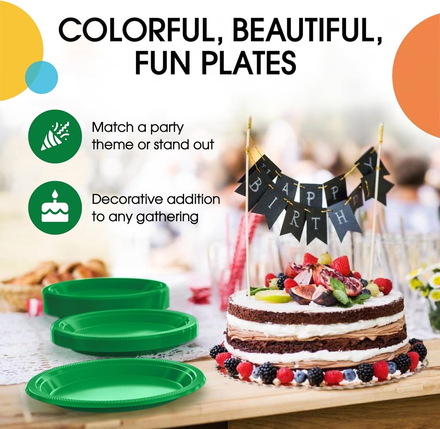 Exquisite Party Solids Emerald Green Plastic Plates For Party 7" Emerald Green Disposable Plates Heavy Duty Supplies 100 Pcs Plastic Dinnerware Sets Heavy Duty 350 GSM Disposable Dinnerware Set