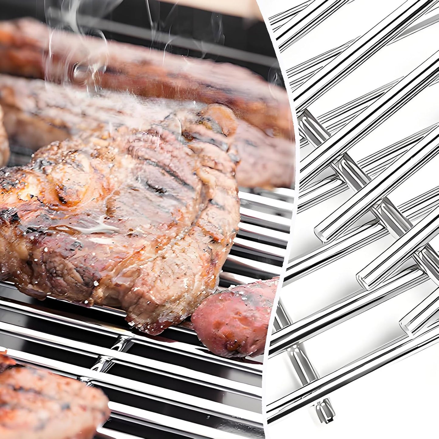 Genesis Grill Grates for Weber Genesis 300 Series, Cooking Grates Grill Parts for Weber Genesis E310 E320 E330 S310 S320 S330, 19.5" Steel BBQ Grids Replacement for Weber 7528/7524 Cast Iron Grate