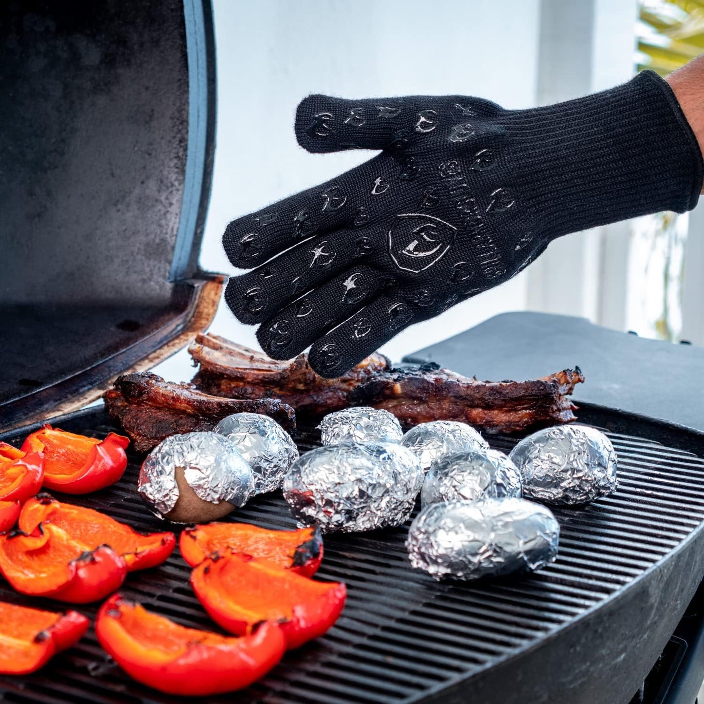 Grill Armor Oven Gloves 932°F Extreme Heat & Cut Resistant Oven Mitts with Fingers for BBQ, Cooking, Grilling, Baking – Accessory for Smoker, Cast Iron, Fire Pit, Camping, Fireplace and More