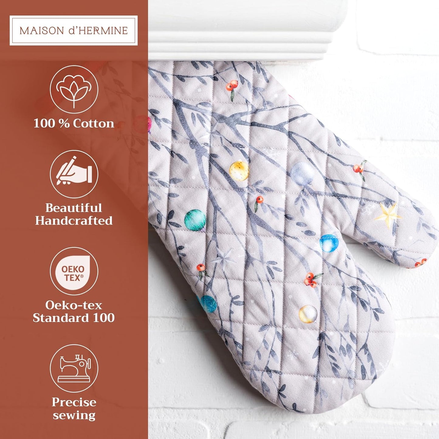 Maison d' Hermine Oven Gloves 100% Cotton Oven Mitt 7" x 13" with Loop Heat Resistant, BBQ, Cooking Gloves, Baking, Grilling, Kitchen, Handling Hot Pans (Pack of 1, Fairy Christmas)