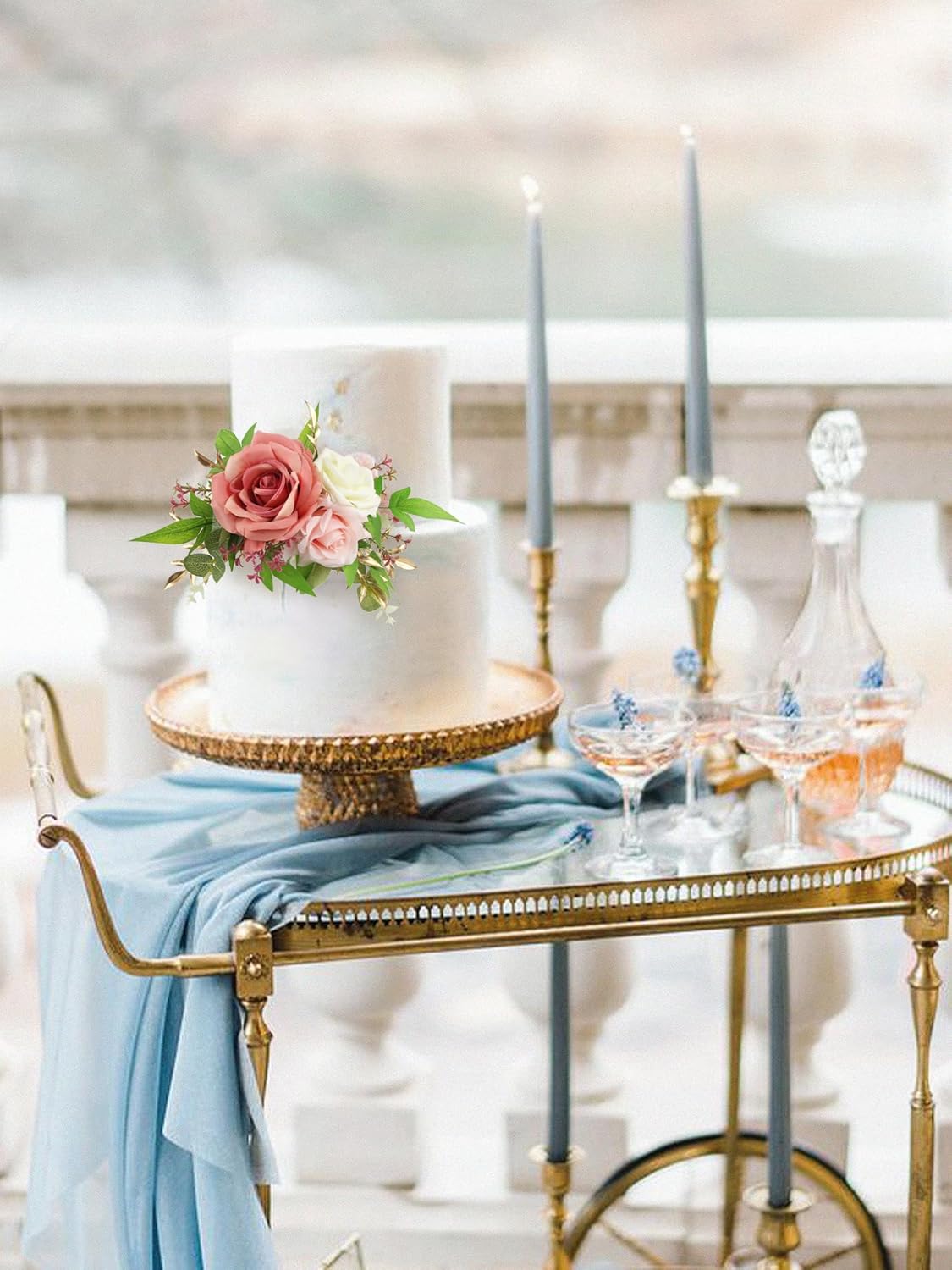 Rinlong 3Pcs Pre-made Pink Cake Topper Flowers Cake Decorations Wedding Cake Decorating Flowers Decor for Baptism Girl Baby Shower Birthday Party