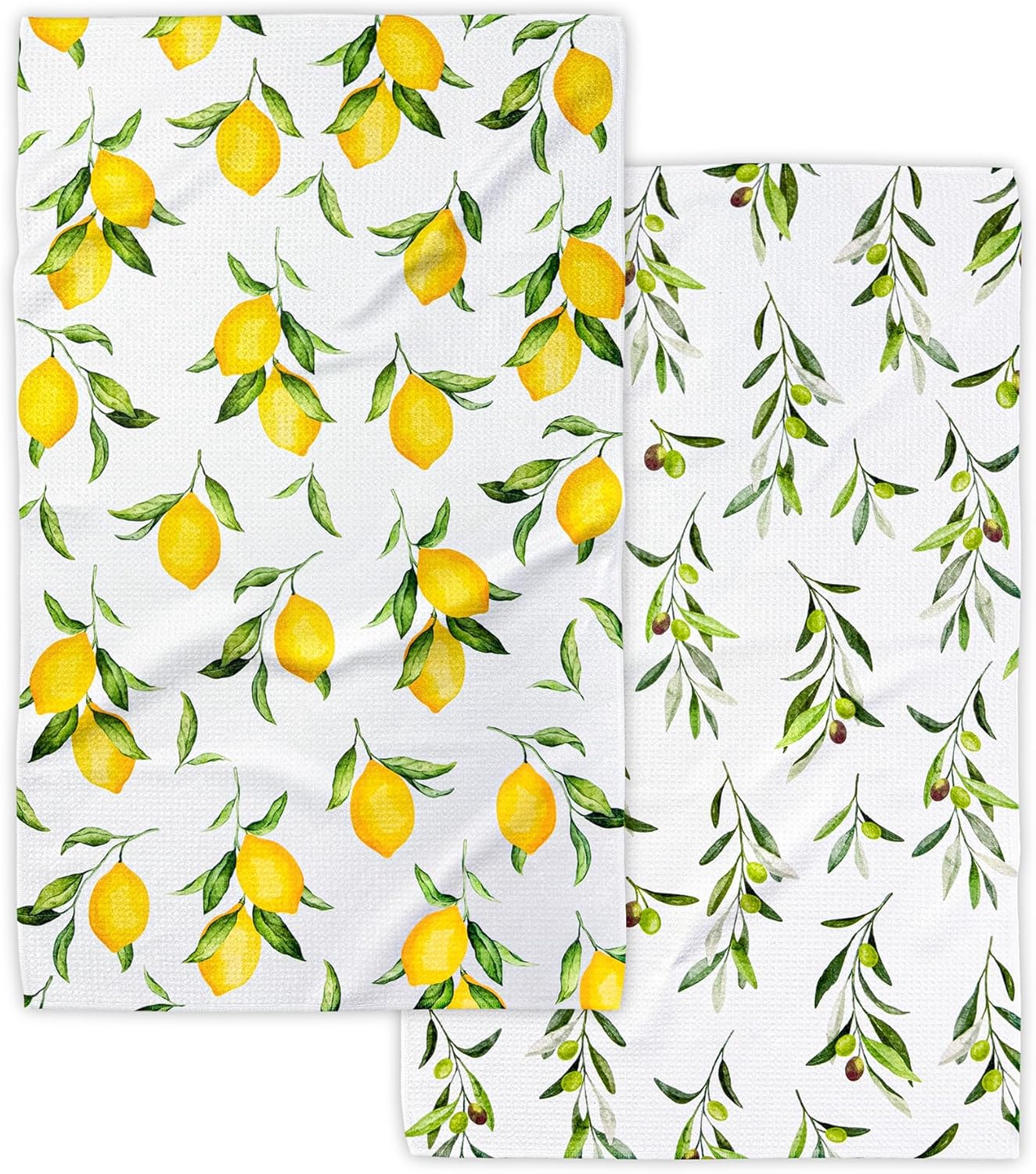 Kitchen Towels, Premium Dish Towels for Kitchen Drying, 18" x 30" Microfiber Kitchen Towel Set, Quick Dry Tea Towels, Watercolor Lemon Series, 2-Pack