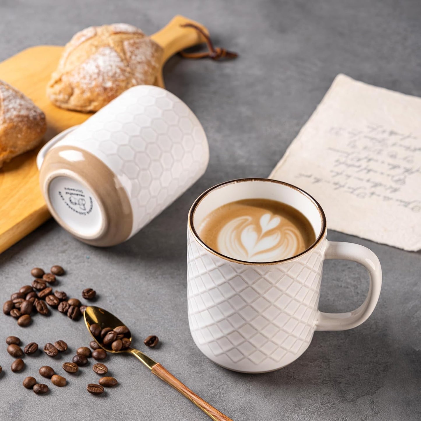 GBHOME Large Coffee Mugs Set of 4, 16oz Handmade Stoneware Coffee Mugs Set with Large Handle for Cappuccino/Latte/Tea/Hot Cocoa, Dishwasher & Microwave Safe, Off White