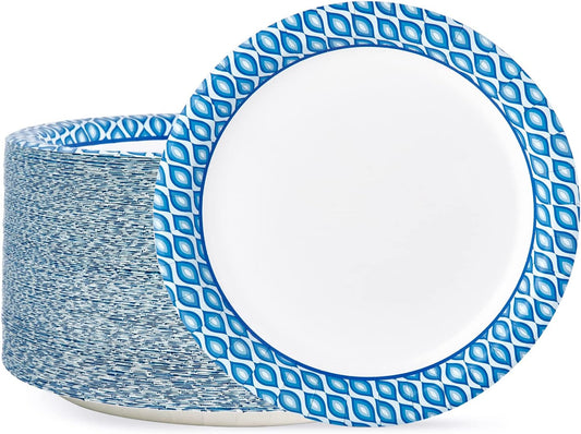 MUCHII Paper Plates 10 Inch, 150 Count Soak and Cut Proof, Blue Large Disposable Plates Bulk for Daily Use, Parties