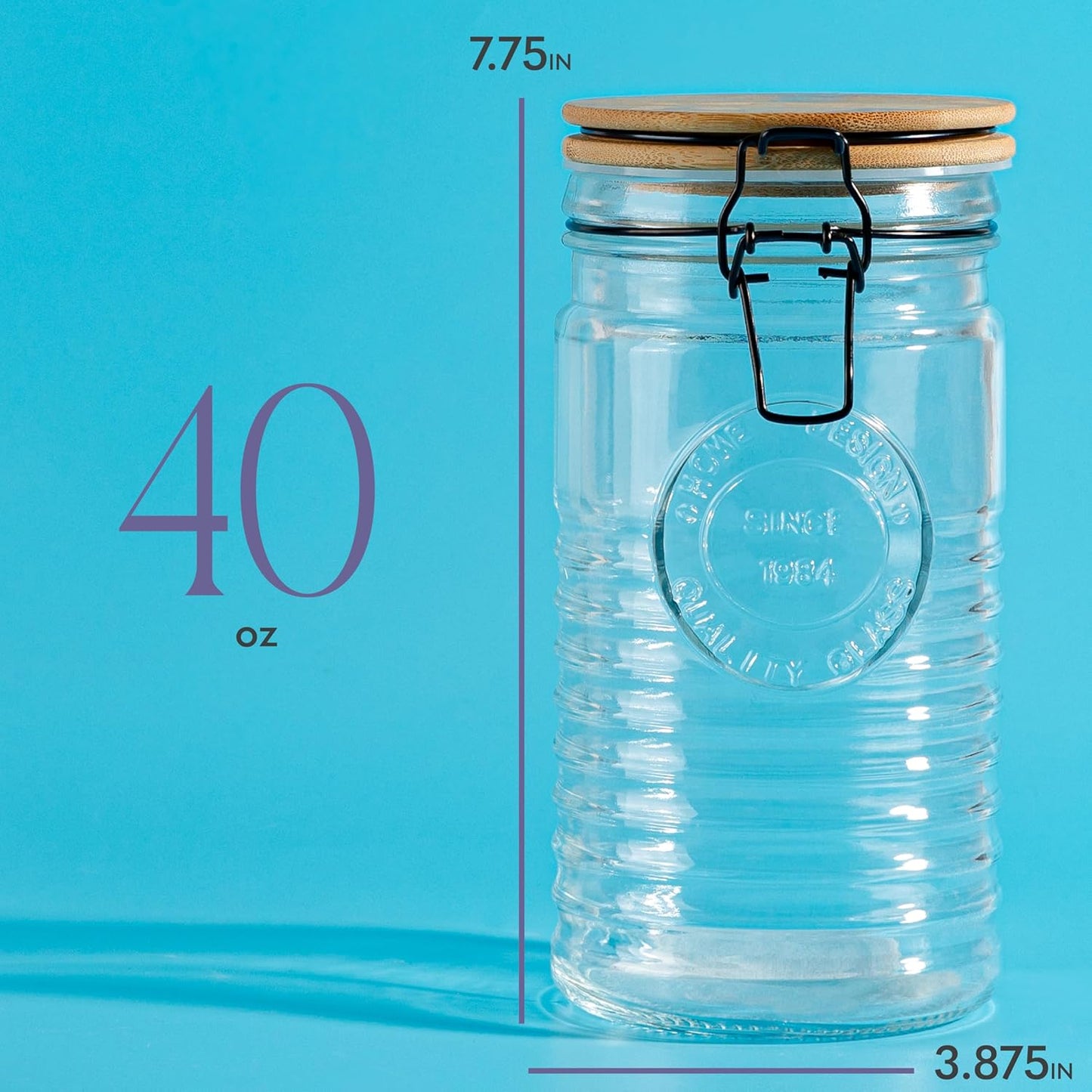 Glass Storage Containers with Airtight Lids - 40 Ounce Mason Jar Storage Containers for Cereal, Coffee & Rice - Pantry Organizing Canister Set of 3 for Kitchen