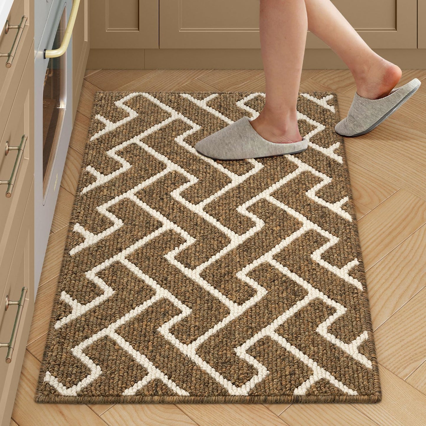 hicorfe Kitchen Rugs and Mats Sets,Super Absorbent Polypropylene Non-Slip Rug,Soft Comfort Floor Mat,Washable for Kitchen,Hallway,Office,Sink,Laundry(20" x 31.5",Brown)