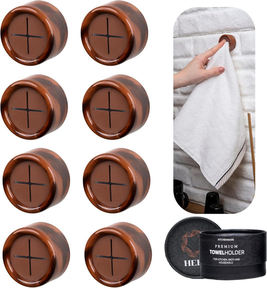 HEFA Towel Holder, 8 Pack, Plastic, Chocolate Brown, Kitchen Organization, Wall Mount, Towel Hook, Storage Hook, 2 lbs Weight Capacity