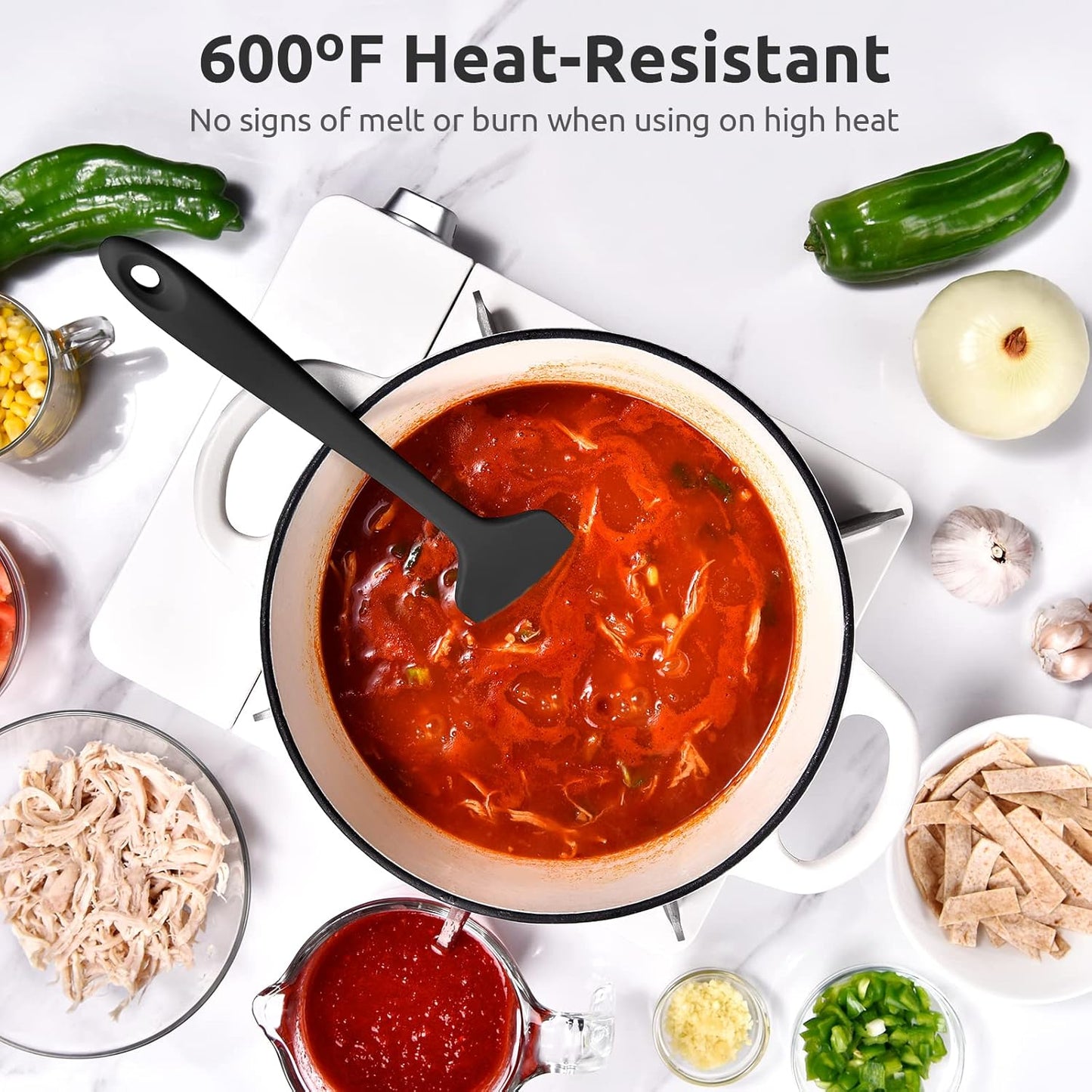 Heat Resistant Silicone Large Spatula: U-Taste 600ºF High Heat Flexible 11.38in Silicon Mixing Stirring Cooking Scraping Baking Bowl Scraper Seamless Spreader for Kitchen Nonstick Cookware (Black)