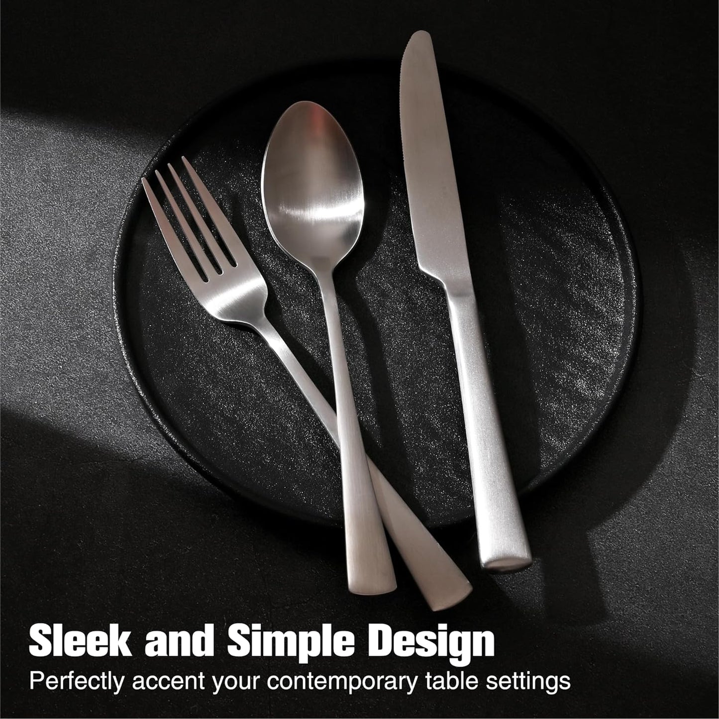 KINGSTONE Forged Silverware Set, 20 Piece Flatware Set for 4, 18/10 Stainless Steel Silverware Matte Satin Finish Dishwasher Safe