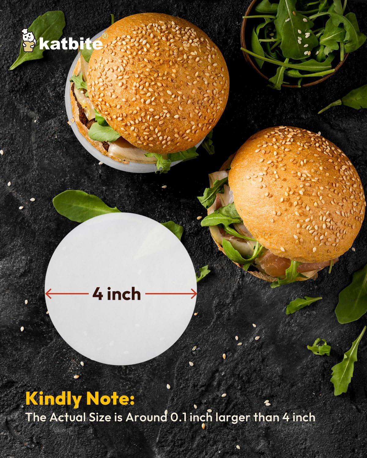 Katbite Heavy Duty Parchment Rounds 4 Inch, 200Pcs Round Parchment Patty Paper Rounds, Use for Baking Small Cakes, Separating Frozen Patty, Toaster Oven, Tortilla Press