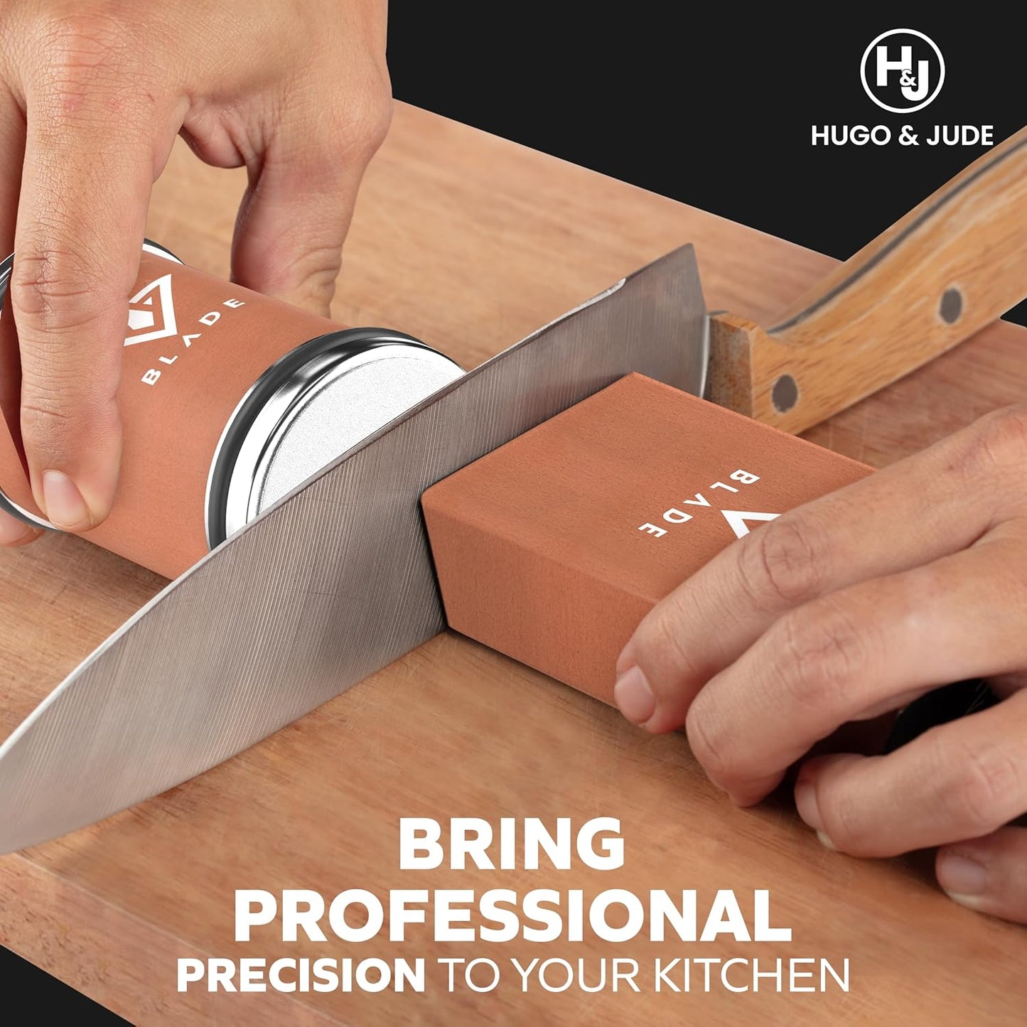 Hugo & Jude BLADE Rolling Knife Sharpener - Sharpening Made Easy with Ergonomic Diamond Rolling Wheel Sharpener, 15° & 20° Magnetic Angles for Kitchen Knife Sharpener - Kitchen Gadgets Gifts