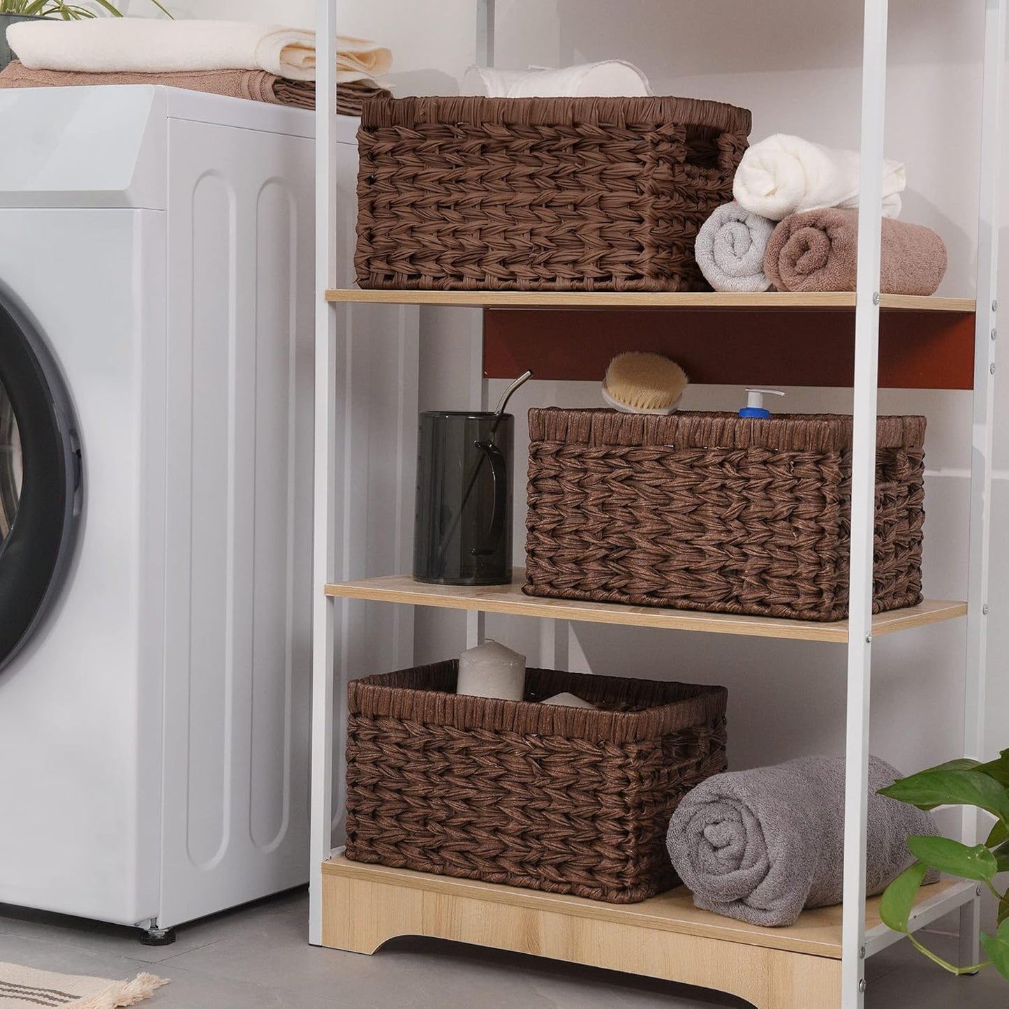 GRANNY SAYS Wicker Storage Baskets for Shelves, Wicker Baskets for Organizing, Waterproof Woven Basket for Pantry, Rectangle Basket for Shlef, Brown, 2-Pack