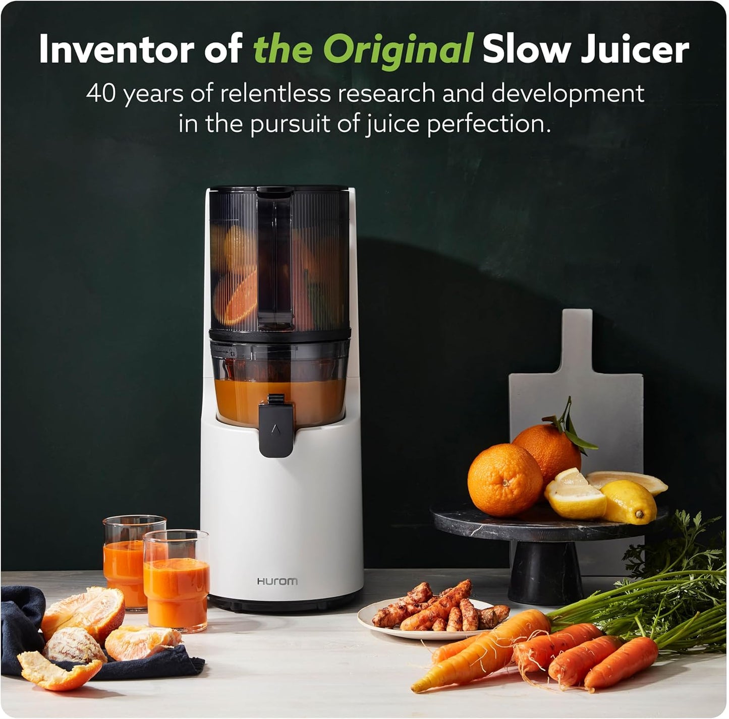 Hurom H200 Renewed Easy Clean Slow Juicer, White | Hands-Free | Hopper Fits Whole Produce | Quiet Motor | BPA Free | Easy Assembly | Cold Press Masticating Juicer