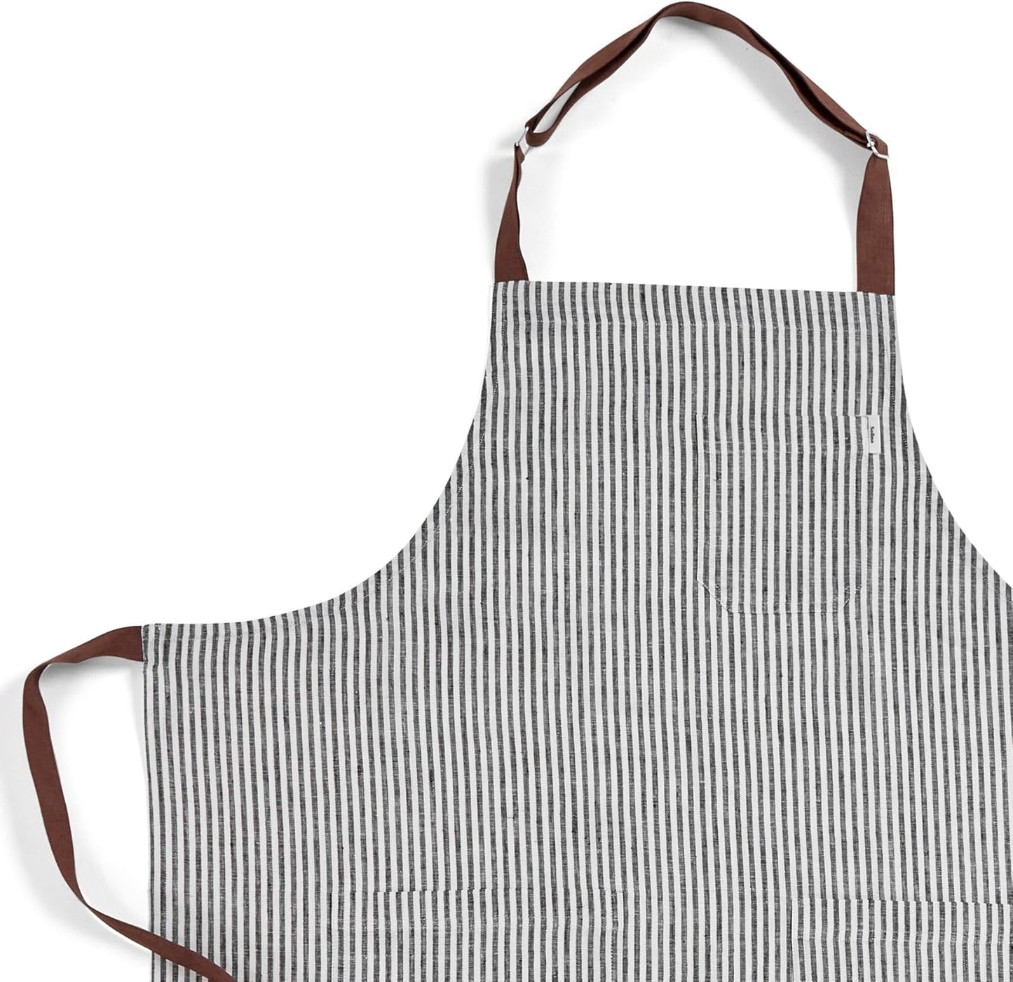 Solino Home Linen Kitchen Apron for Men & Women - Black and White/Brown Bib Apron with Front Pockets - Handcrafted from European Flax