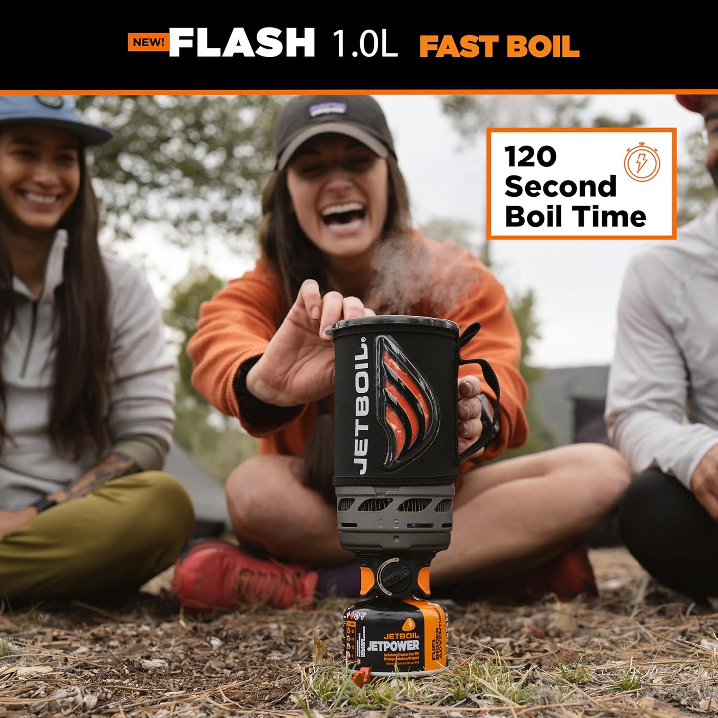 Jetboil Flash 1.0L Portable Fast Boil Stove for Camping and Backpacking with 1-Step Auto Ignition, New for 2025, Propane/Isobutane Burner with Cooking Cup