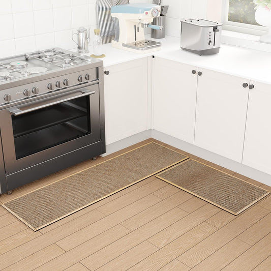 Kitchen Mat Set of 2 PCS, Cushioned Non Slip Rugs for Kitchen Floor, Absorbent Runner Comfort Standing Mats Washable for Kitchen, Office, Home (Brown, 17.3"x30"+17.3"x60")