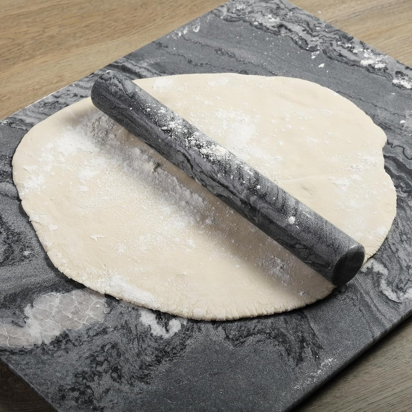 Koville African Natural Marble French Rolling Pin, 12inch Non-Stick Rolling Pin for Baking, Dough Roller for Pasta, Dumpling, Fondant, Pie, Bread, Pizza, Kitchen Baking Tools(Monte Grigio)