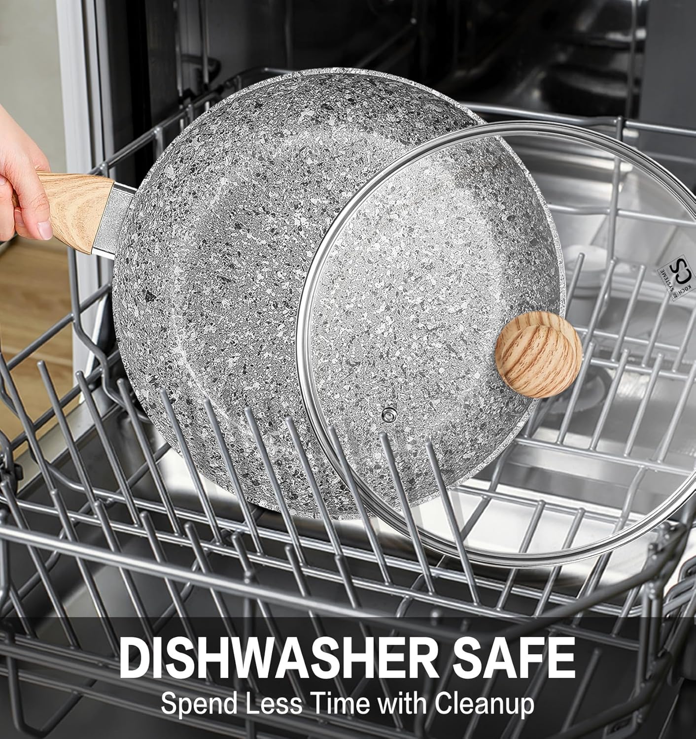 KOCH SYSTEME CS Nonstick Frying Pan with Lid, 12 Inch Grey Granite Frying Pan with Non-toxic Nonstick Coating, Aluminum Skillet with Heat-resistant Bakelite Handle, Induction Compatible, Oven Safe