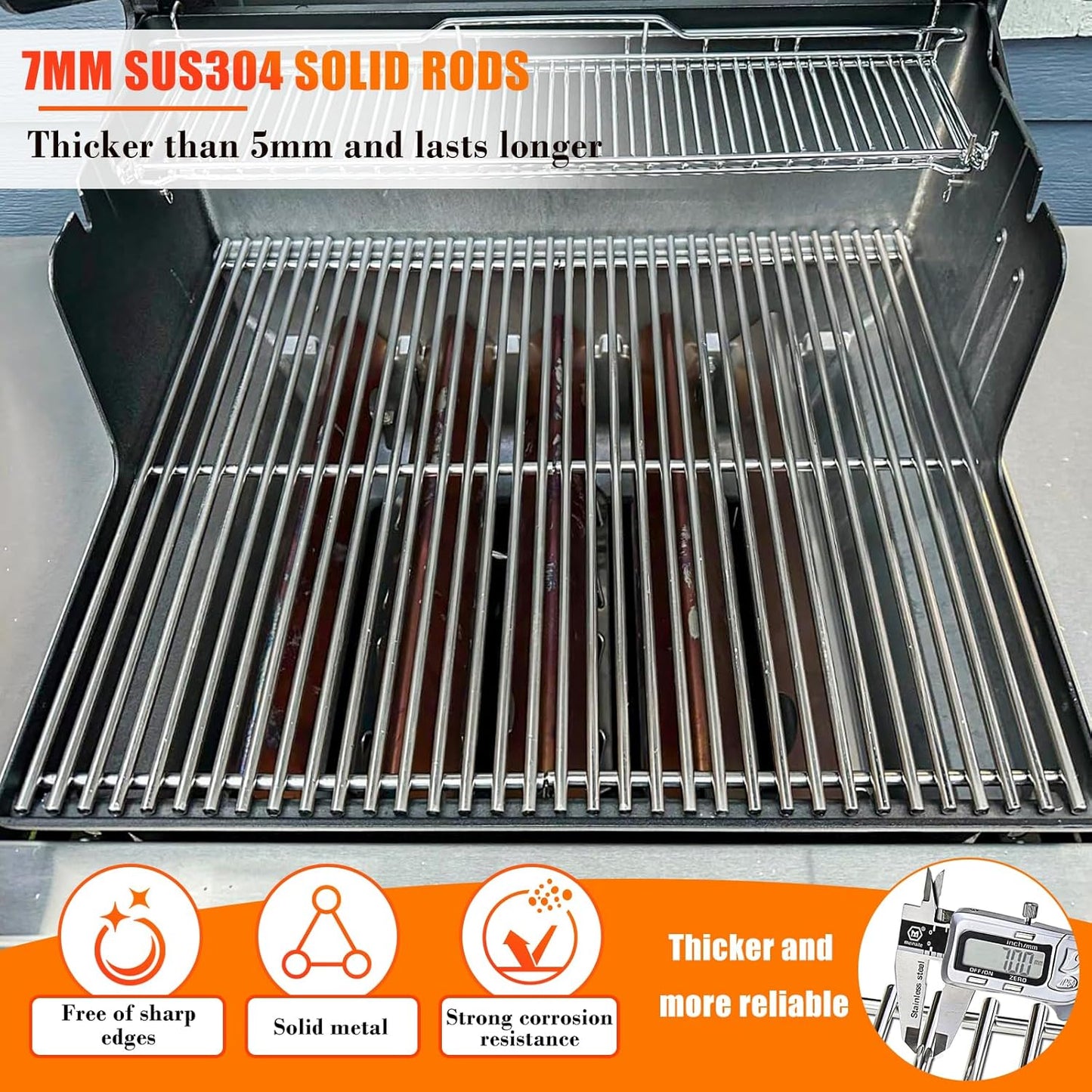 GRISUN 19.5" Grill Grates for Weber Genesis 300 Series, Genesis E310 E320 E330 S310 S320 S330 EP310 EP320, Replacement Cooking Grates for Weber 7528 7524, 304 Stainless Steel