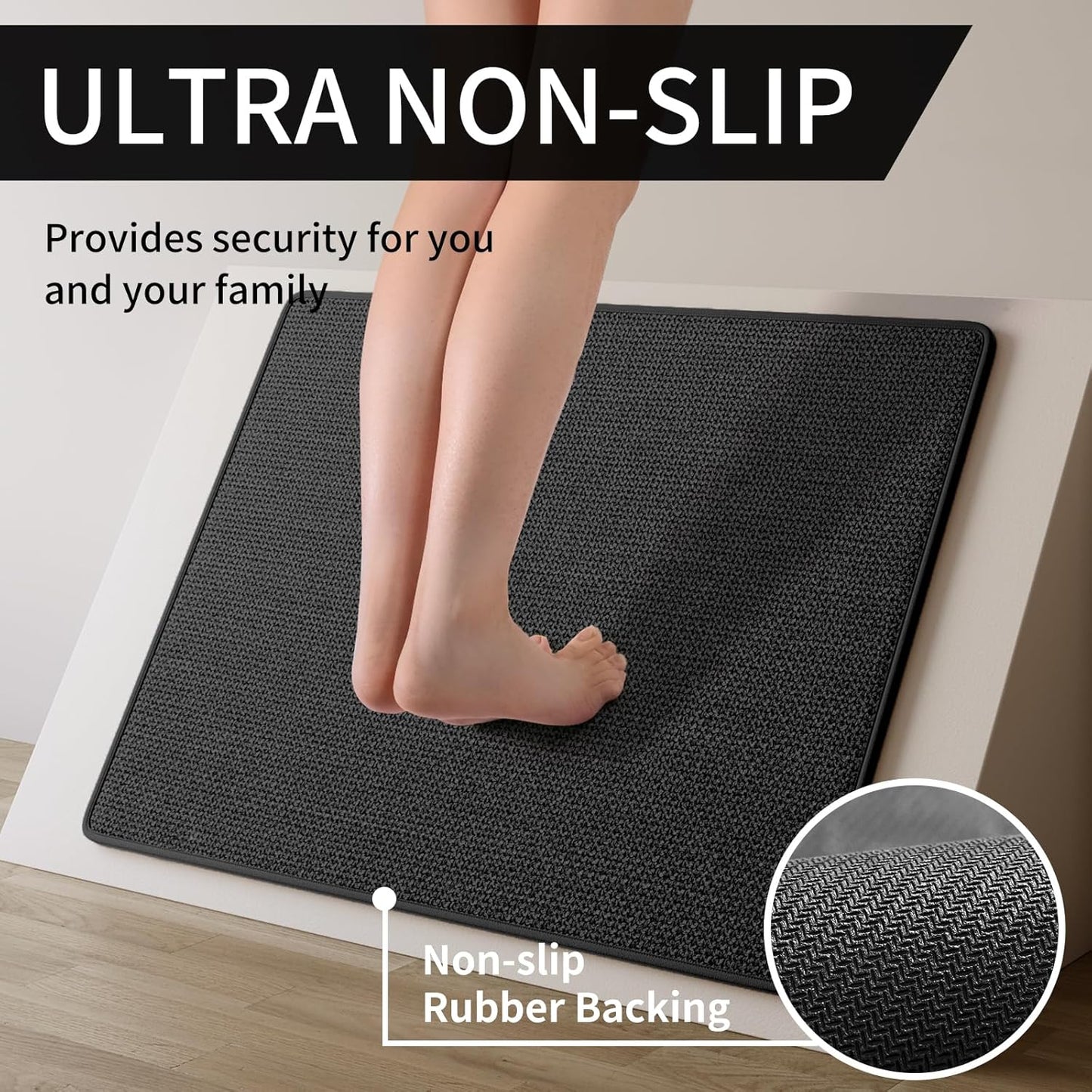 Kitchen Mats for Floor, Super Absorbent Kitchen Rugs Non Slip Washable, Soft Imitation Linen Braided Kitchen Runner Rug, Standing Mat Kitchens Sink Mat, Easy to Clean, Black 17x95