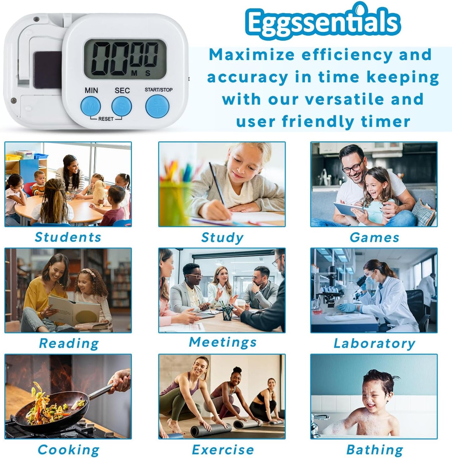 Kitchen Timers for Cooking and Baking with Big Digital Numbers and Loud Alarm Used in Cooking, Classroom, and Office.