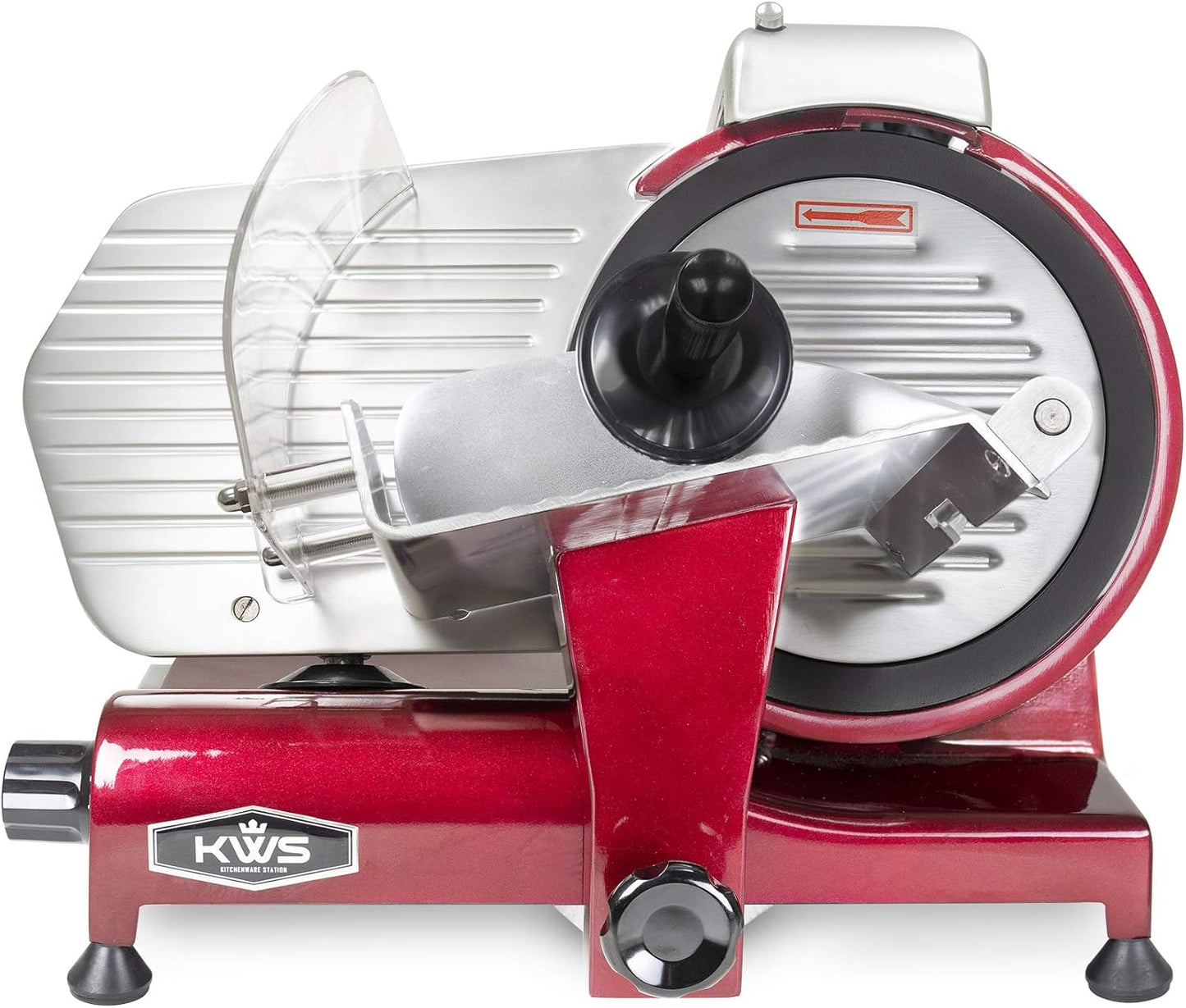 KWS MS-10XT Premium 320W Electric Meat Slicer 10-Inch in Red with Non-sticky Teflon Blade, Frozen Meat/Deli/Cheese/Food Slicer Low Noises Commercial and Home Use [ ETL, NSF Certified ]