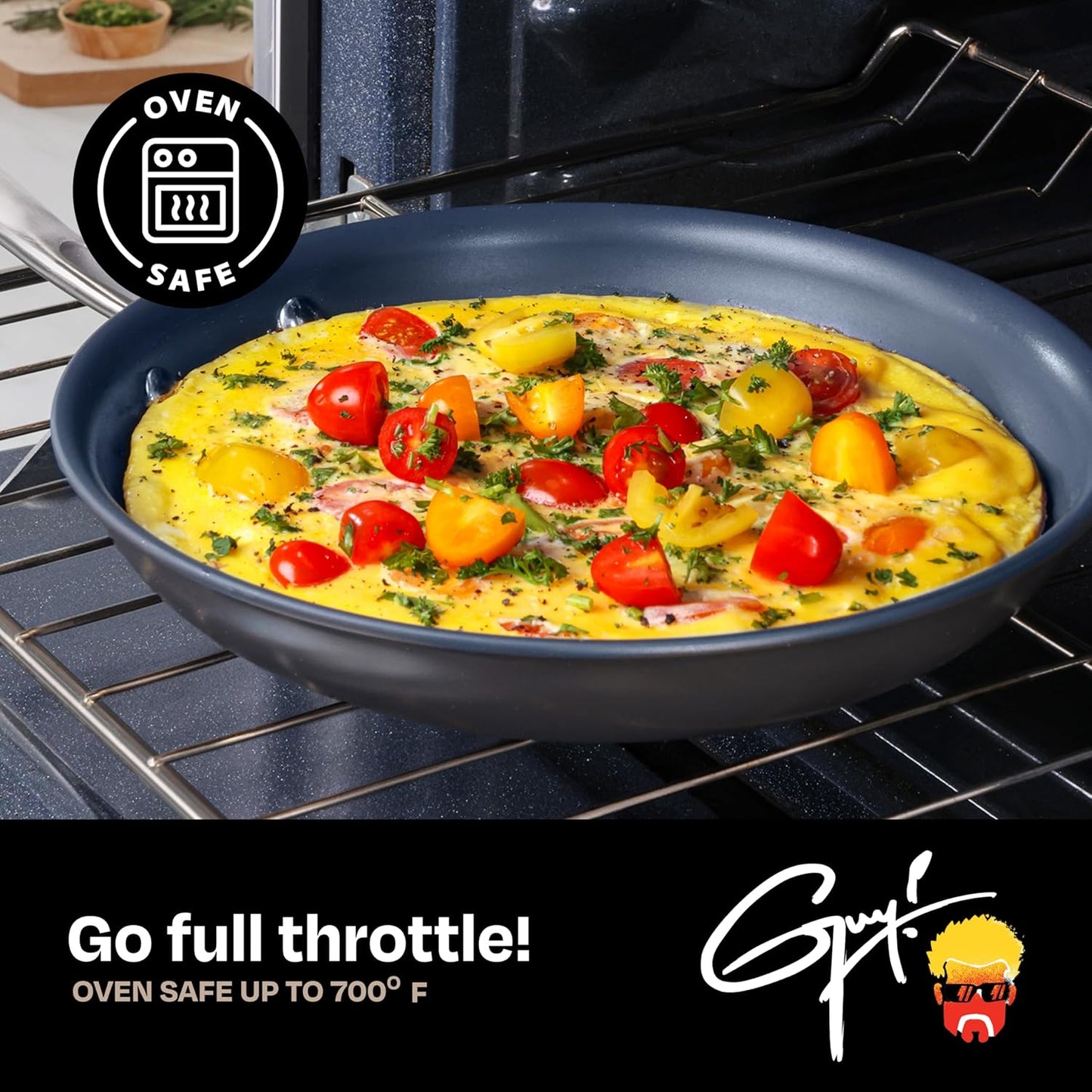 Guy Fieri's Flavortown Laser Titanium 2 Pcs Fry Pan Set 8.5" and 10" - Non-stick Cookware Set Without PFAS, PTFE, or PFOA, 3x More Durable, Dishwasher Safe, Oven Safe