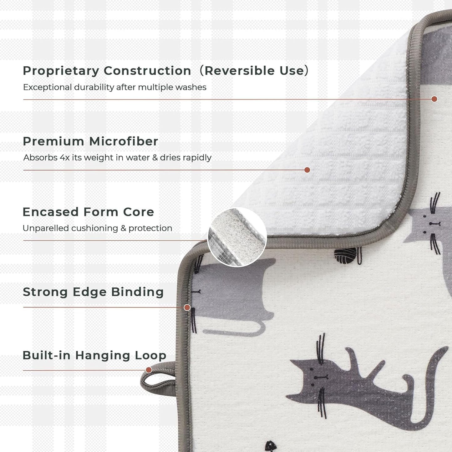 FRESHMINT Printed Dish Drying Mats for Kitchen Counter 2 Pack Absorbent Reversible Drying Mats Microfiber Kitchen Countertop Protector Dishes Drying Pad Extra Large 18"x24" Dish Mat