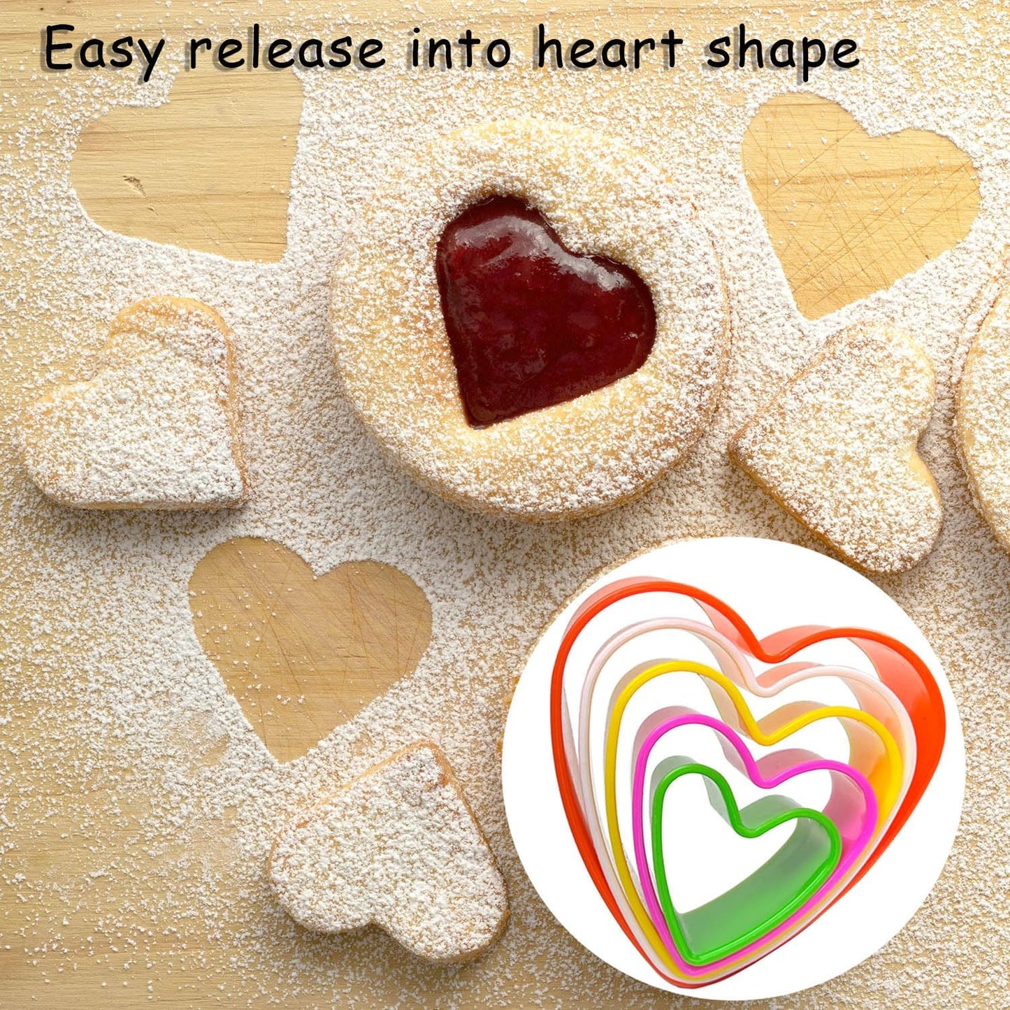Cookie Biscuit Cutter Set, Two Side Cookie Cutters Plastic Set Multi-size Cake Fruit Vegetable Shapes Cutter Random color (Heart Shaped, 5 Pack)