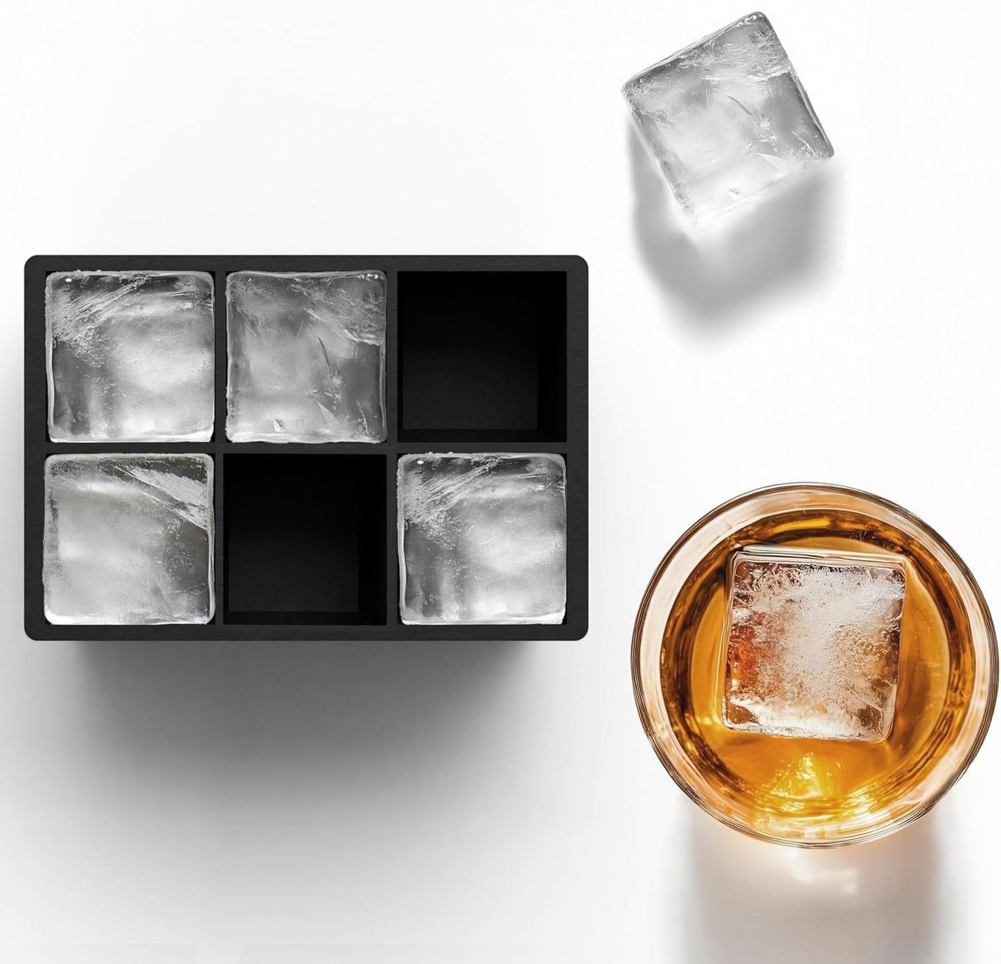 glacio Silicone Ice Cube Trays – Large Silicone Molds for 2-Inch Ice Cubes and Spheres Whiskey Ice Cube Trays with Lids for Cocktails & Bourbon – Set of 2
