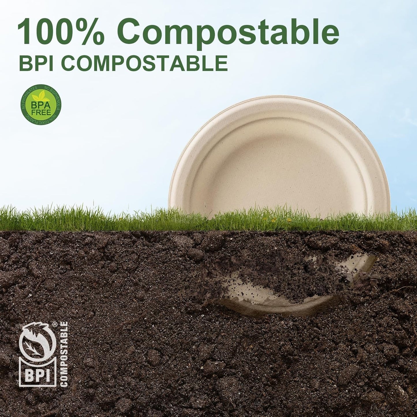 WELLIFE 100% Compostable Paper Plates 7 Inch, 125-Pack Dessert Paper Plates Bulk, Biodegradable Bagasse,Eco-Friendly Disposable Plate Small for BBQ,Picnic,Party (BPI Certified,Microwaveable)