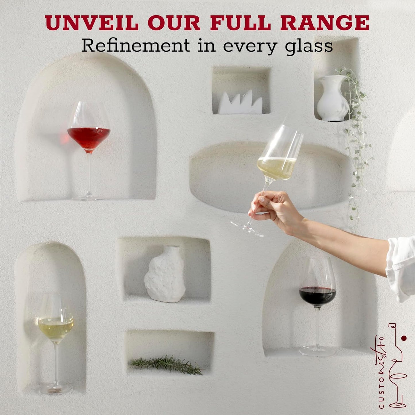 Gusto Nostro Crystal Wine Glasses Set of 2, 13.5 Oz Long Stem Modern Wine Glasses for White and Red Wine, Dishwasher Safe, Fancy, Elegant, Large and Tall Wine Glass for Wedding Christmas Anniversary