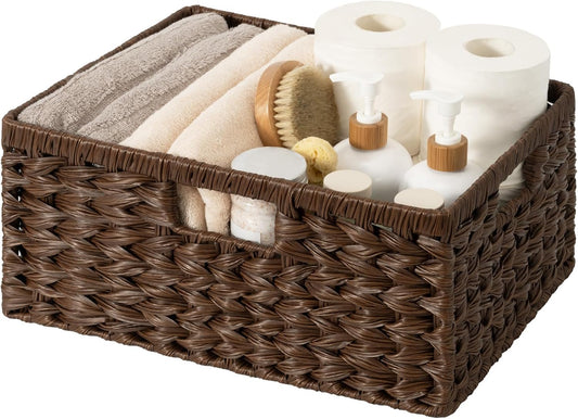 GRANNY SAYS Wicker Storage Baskets for Shelves, Waterproof Wicker Baskets for Organizing, Woven Basket for Shelves, Decorative Basket for Pantry, Brown