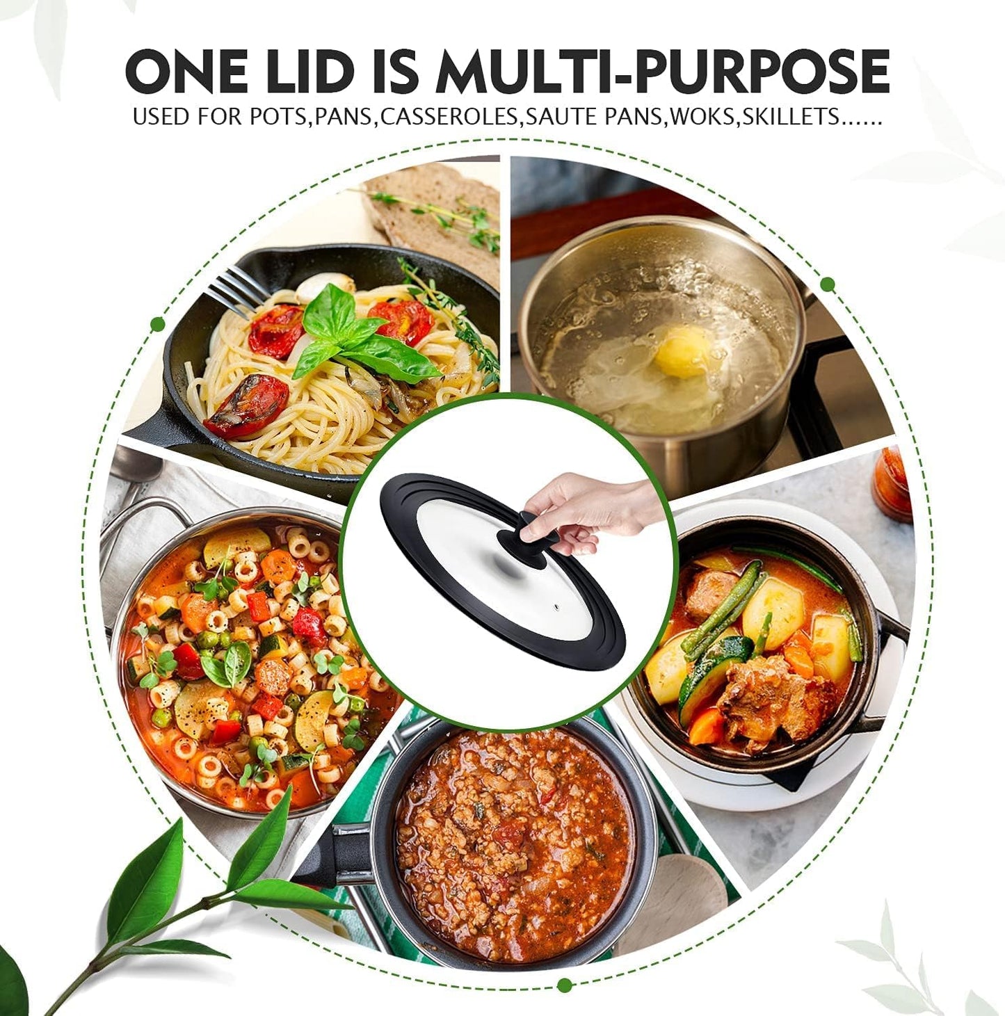 Universal Lids for Pots, Pans & Skillets - Fits 6.5", 7" & 8" Diameter, 9.5", 10" & 11" Diameter Cookware，Tempered Glass with High Heat Resistant Silicone Rim-2PK Cookware（2PK）