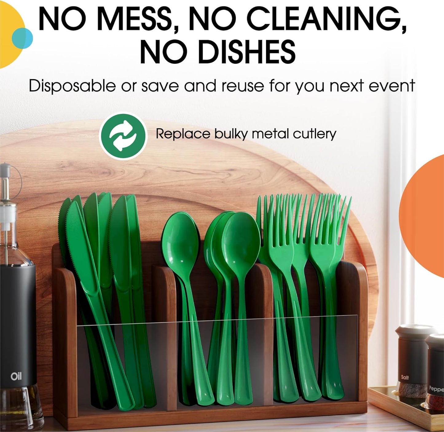 Party Solids Disposable Emerald Green Plastic Spoons 200 Pcs - Heavy Duty Modern Plastic Disposable Cutlery