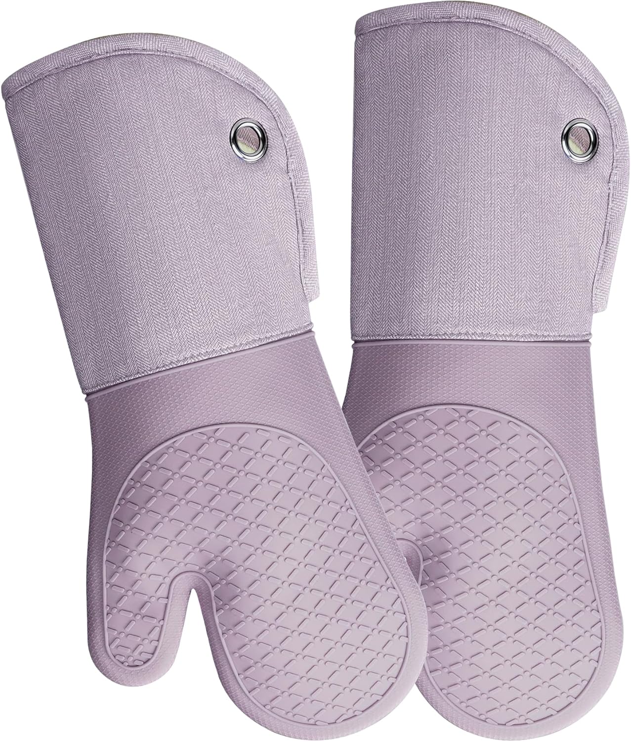 Professional Microwave Silicone Oven Mitts one Pair, Kitchen Mitten Set for Heat Resistant with 500 Degrees, Kitchen Gloves Pot Holder for BBQ Cooking Baking (Purple)