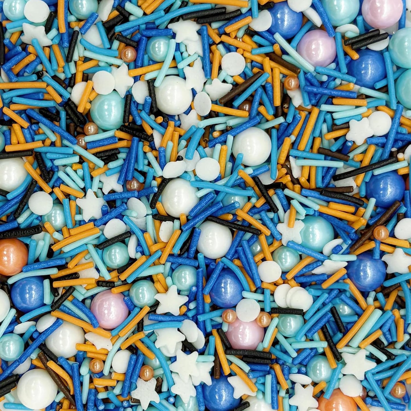 Blue & Orange & White Sprinkles Candy Mix Size Edible Pearls Cake Decorations Cupcake Toppers Cookie Decorating Perfect for Wedding Party Valentine Halloween Christmas Supplies 4.58OZ