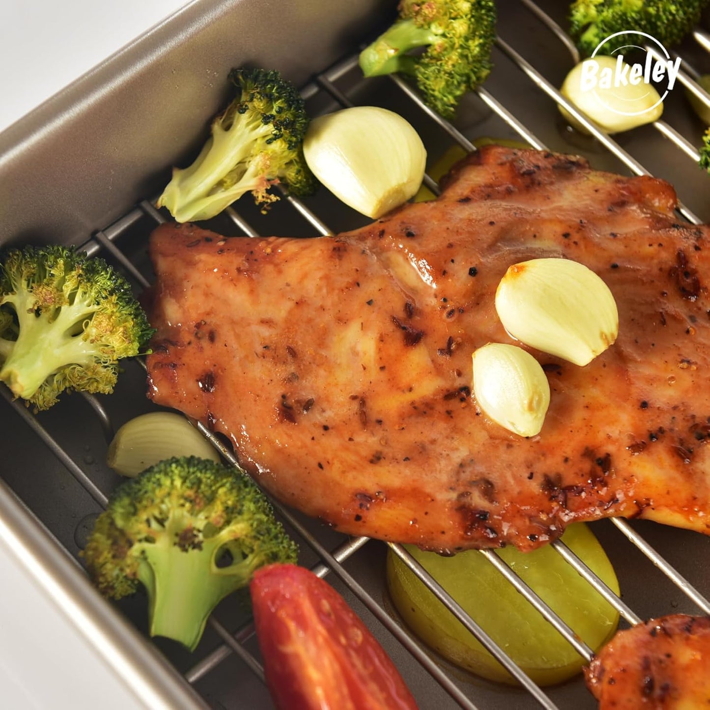 13-Inch Nonstick Roasting Baking Pan with Wire Rack(1Pan & 1Rack), Non-Stick Rectangular Deep Dish Oven-BBQ Bakeware for Oven Baking 13.78" x 9.84" x 2.36" (Champagne Gold)