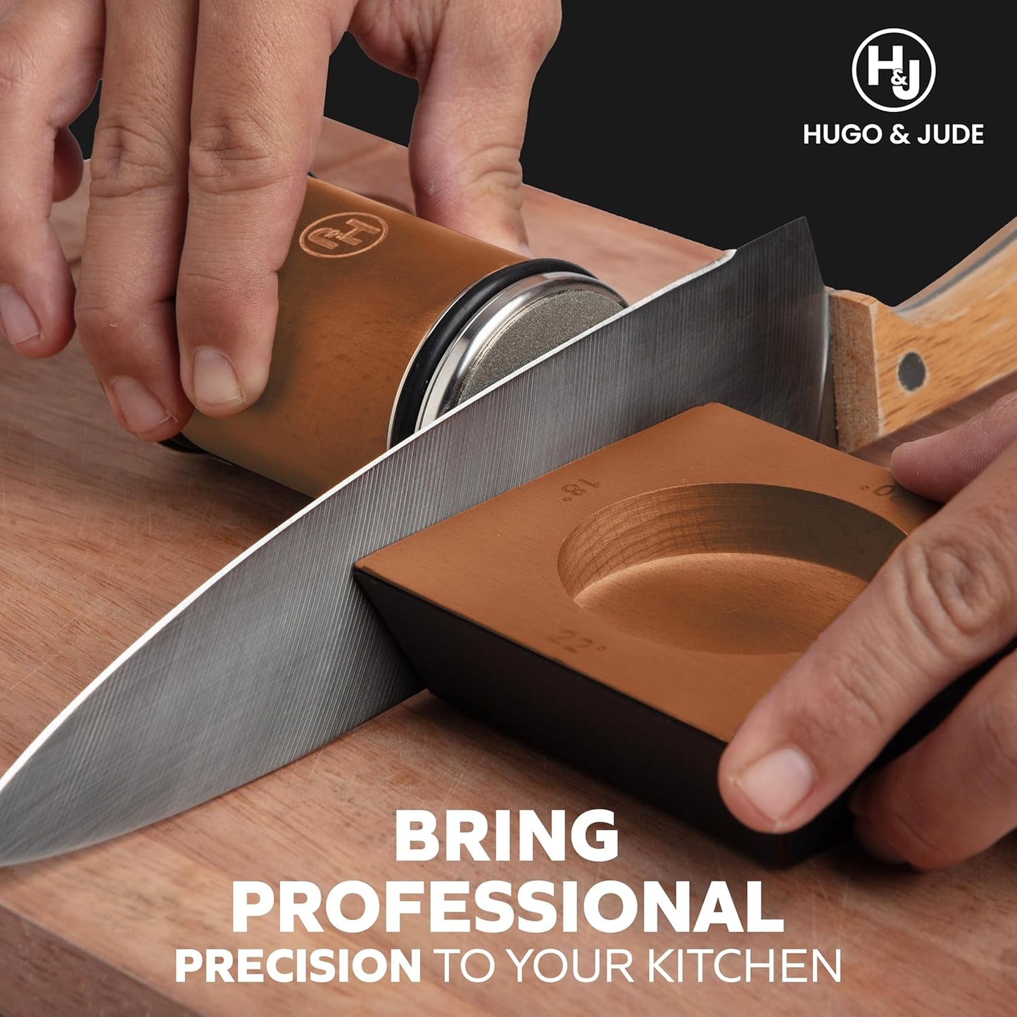 Hugo & Jude Premium Rolling Knife Sharpener - Sharpening Made Easy - Ergonomic Diamond Rolling Wheel Sharpener, 15/18/20/22° Magnetic Angles for Kitchen Knife Sharpener- Kitchen Gadgets & Gifts