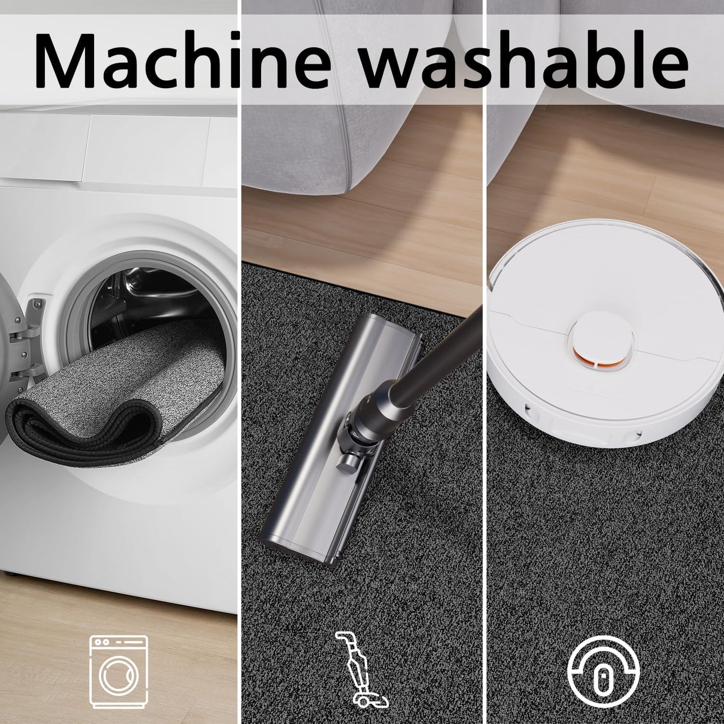 Kitchen Mat Set of 2 PCS, Cushioned Non Slip Rugs for Kitchen Floor, Absorbent Runner Comfort Standing Mats Washable for Kitchen, Office, Home (Black-Velvet, 17.3"x47"+17.3"x30")